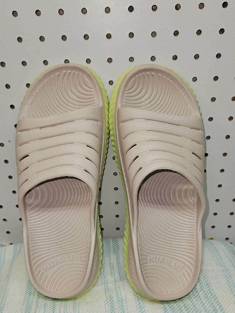 KUALU Beige Slide Sandals with Neon Green Outsole